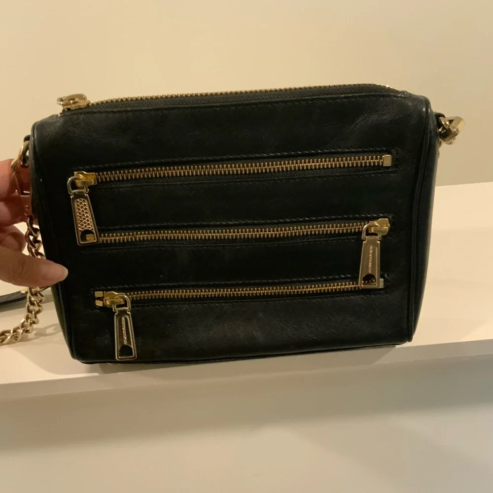 Rebecca Minkoff Black Crossbody Bag with Gold Zippers